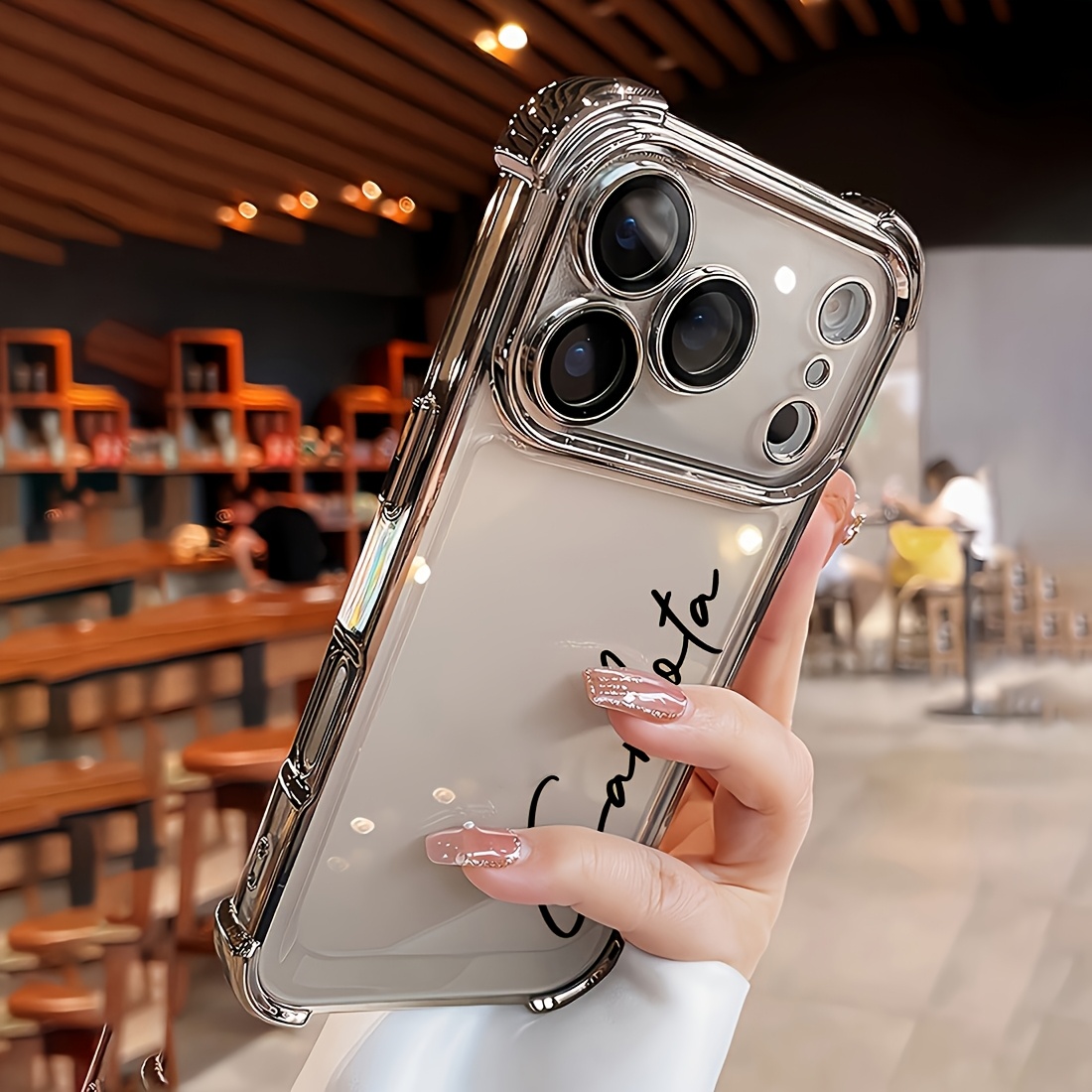 TEMU Phone Case: Customized Name Transparent Phone Case Electroplate Compatible With Iphone 17 16 15 14 13 12 11 Pro Max Luxury Plating Acrylic Lens