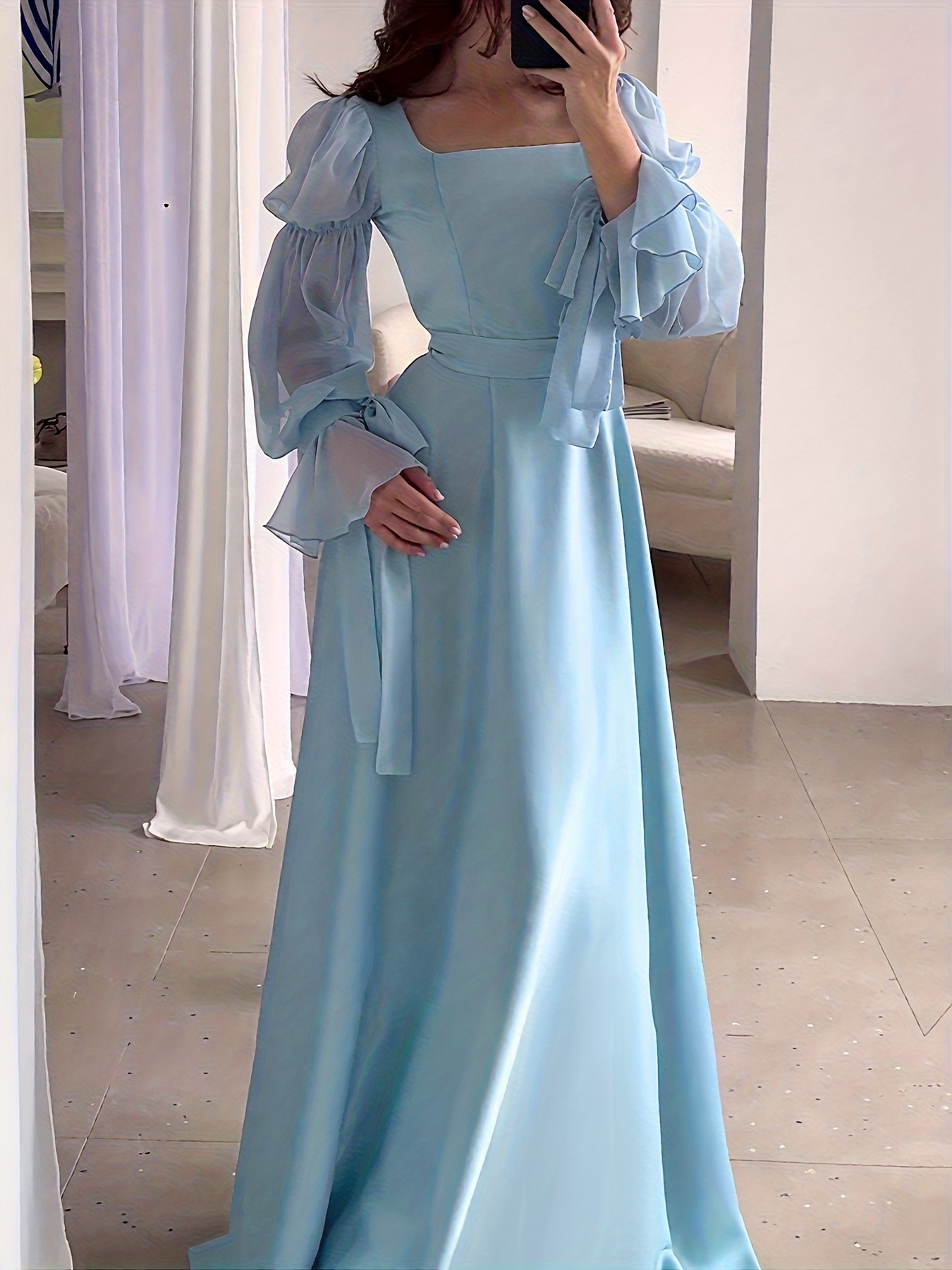 navy blue dress for baby girl A Line Square Neckline Long Sleeves Simple Wedding Dress QW2134 US10 / White main image 0