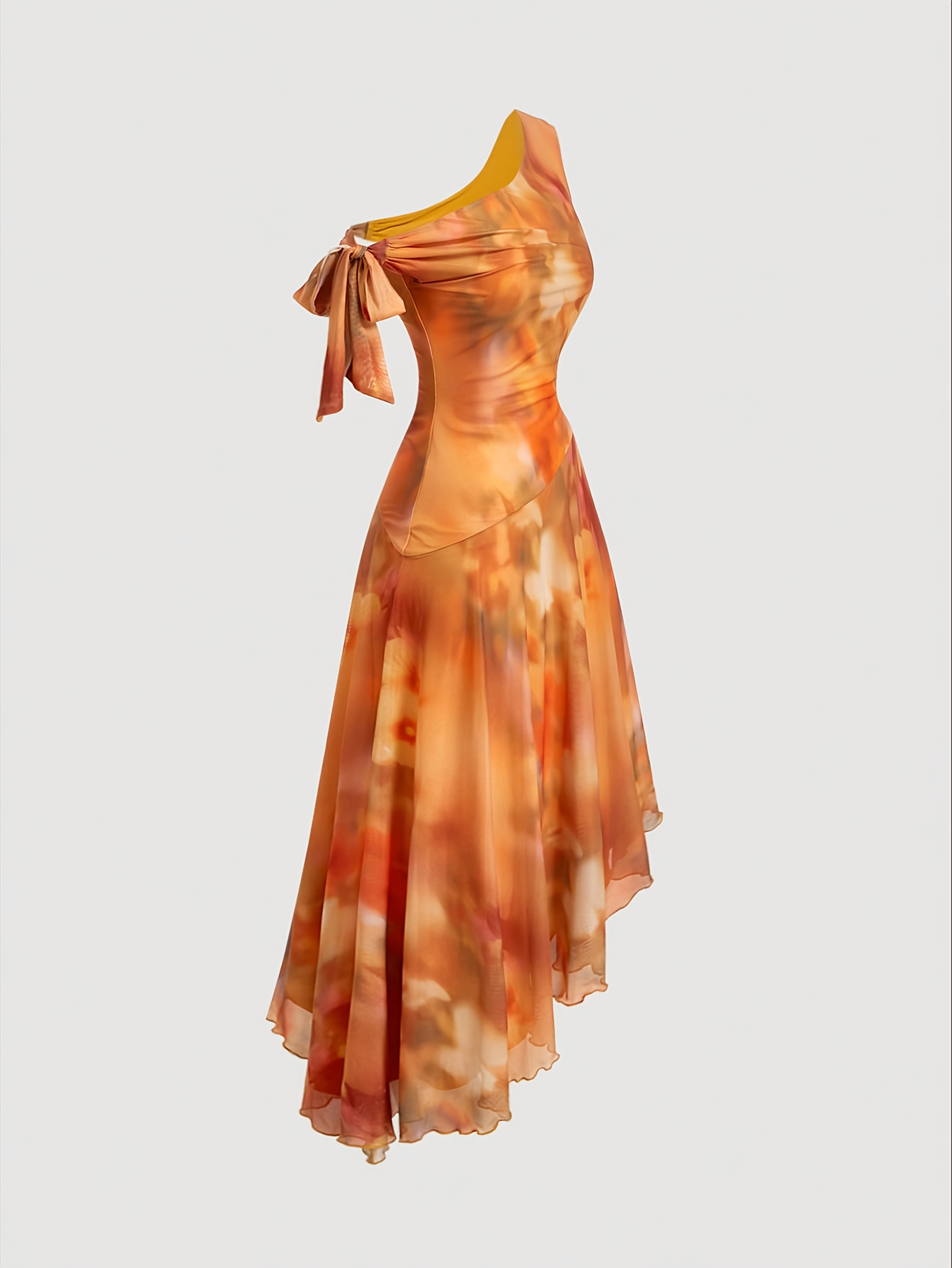 elegant asymmetrical floral dress shoulder details womens - Temu United  Arab Emirates