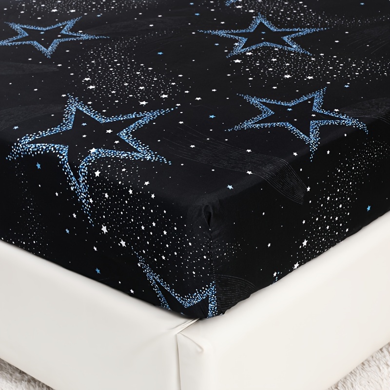 starry   set comfortable soft fitted sheet with 2 pillowcases no inserts machine washable anti tear polyester 80 85gsm 30 34cm height   twill weave flat   home bedroom decor details 2