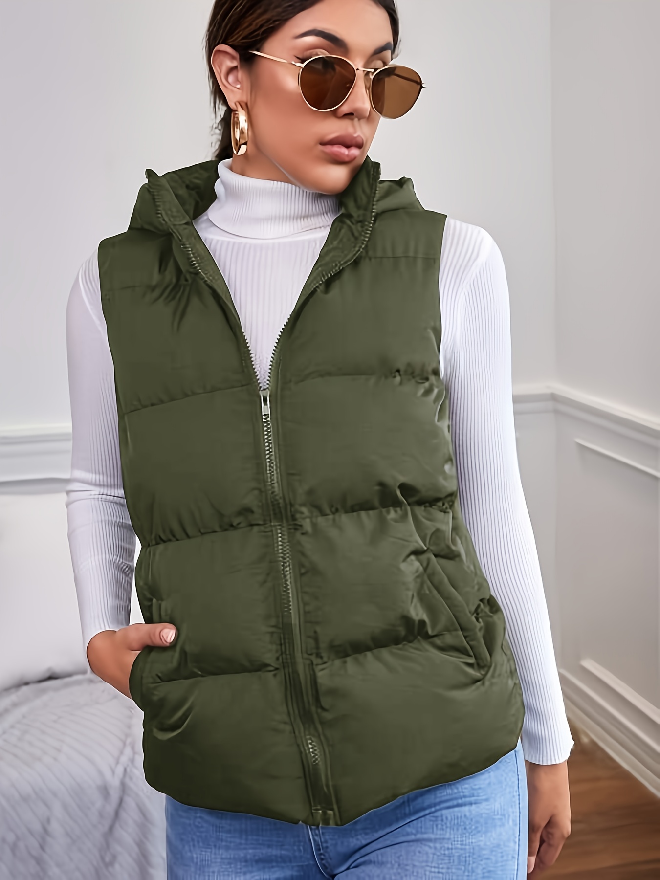gilet à capuche épais femmes veste manches olive vert Temu Canada