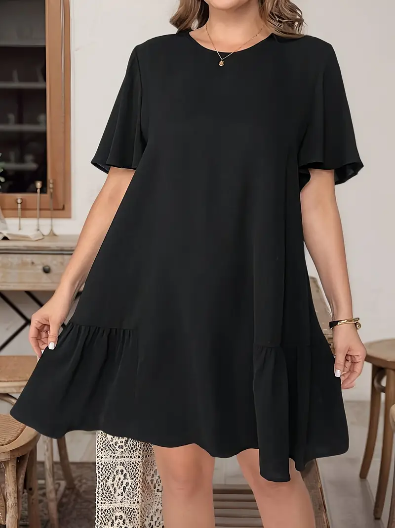 flattering dresses for short plus size SCOMCHIC Plus Size Summer Dress Casual Short Sleeve Bow Tie Deep V Neck Smocked Button Down Midi Flowy A-line Boho Dresses Black at Amazon Women's Clothing store