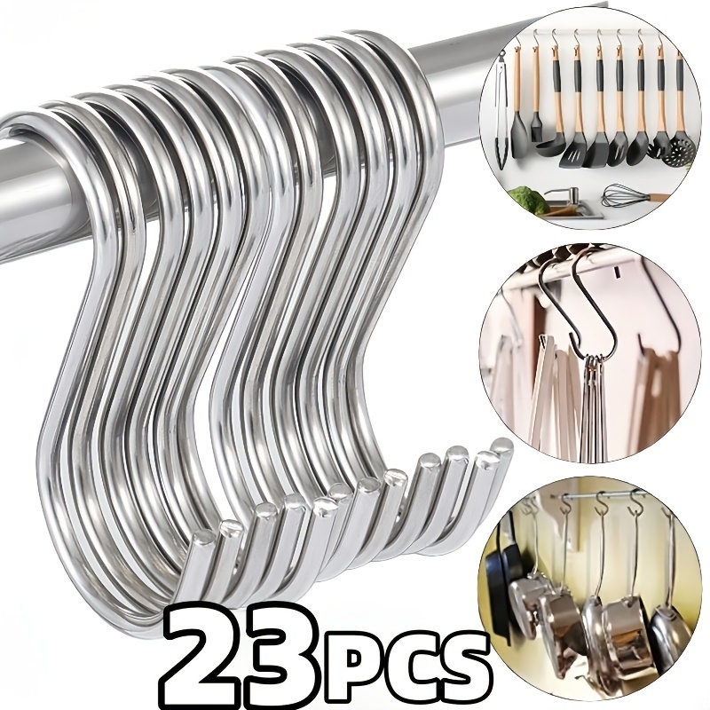 

23pcs Stainless Steel S - Shaped Hook Set - Multifunctional Metal Hooks, Suitable For Kitchen, Bathroom, Garage And Garden | Fashionable Organizer