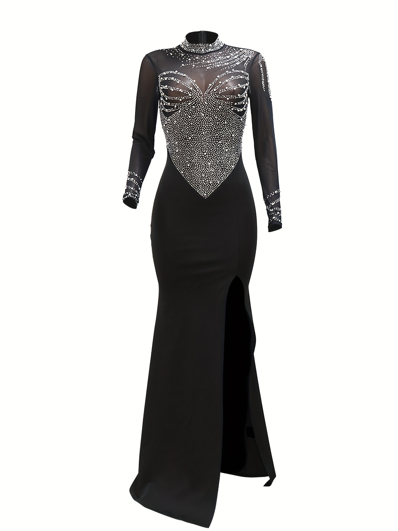 mock slit bodycon dress elegant long sleeve mesh - Temu