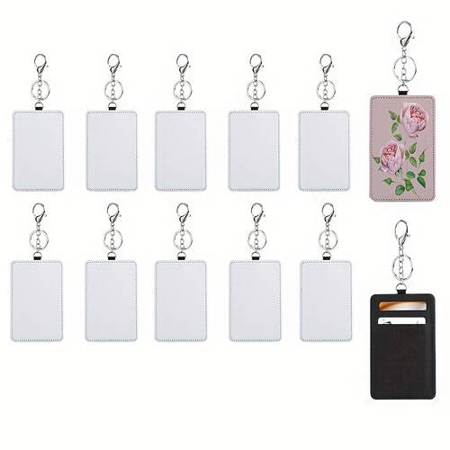item picture 10pcs diy card holders with key rings luggage tags blank sublimation design for gifts unisex white cards with floral patterns black cardholder