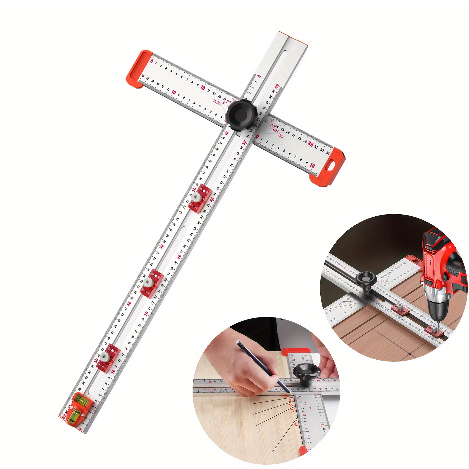 

& Positioning Ruler - Multi-angle , Woodworking Tool With Adjustable Sliders And Dual Bubble Level For And Marking