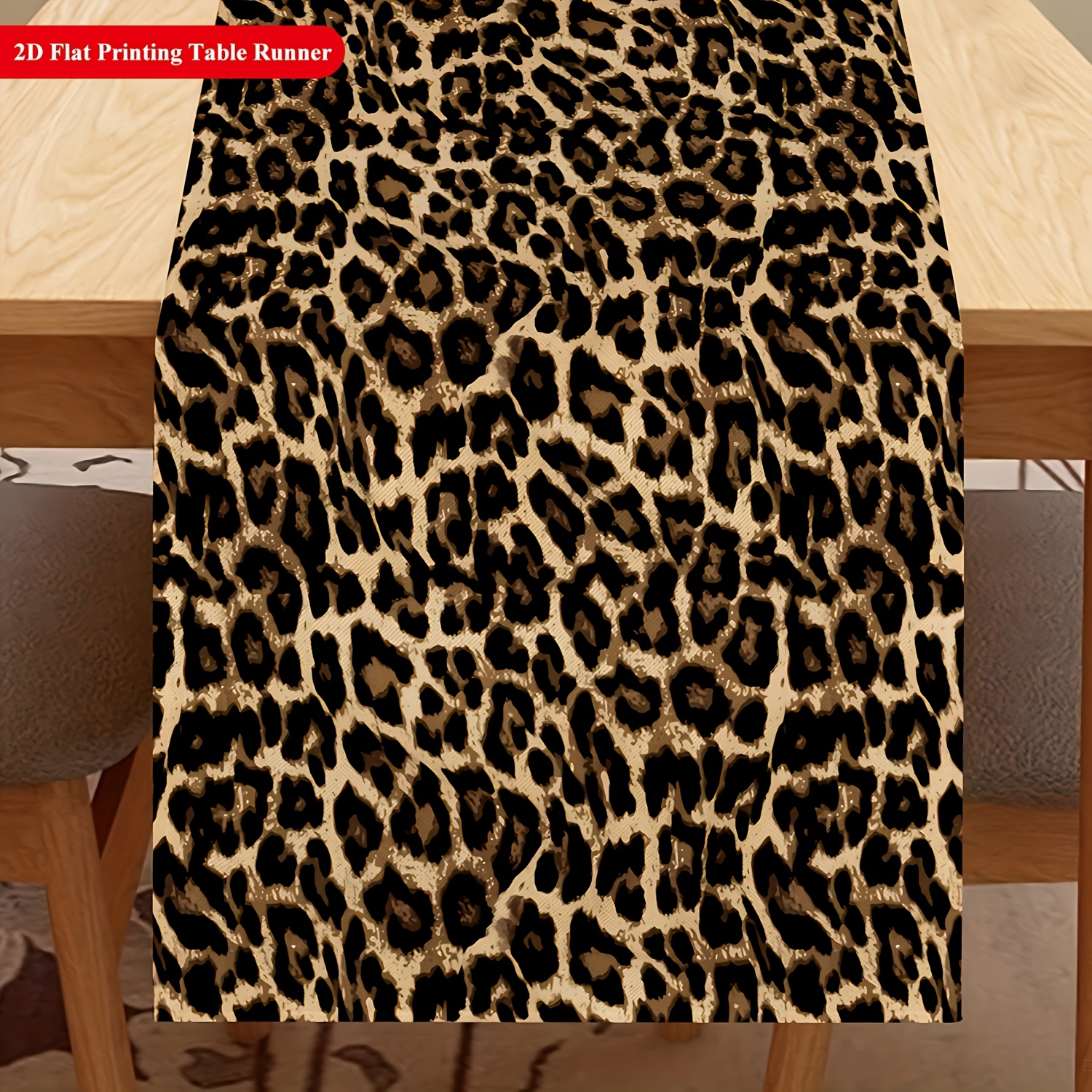 Image of Leopard Print Tablecloth - Made Of Polyester In A Wildlife Park Style, Ideal For Kitchens, Cottages, Gatherings, Featuring A Stylish Animal Print Design