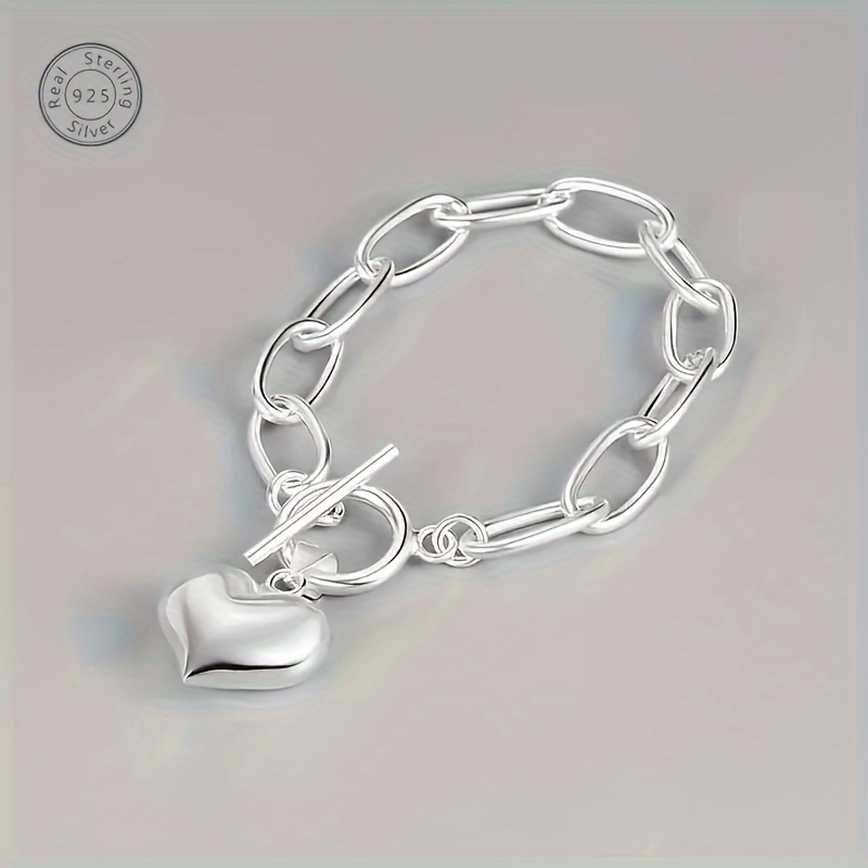 

Creative 925 Sterling Silver Hypoallergenic Bracelet Paired With Silver Heart-shaped Pendant, Elegant And Casual Style Dating Gift With Exquisite Gift Box