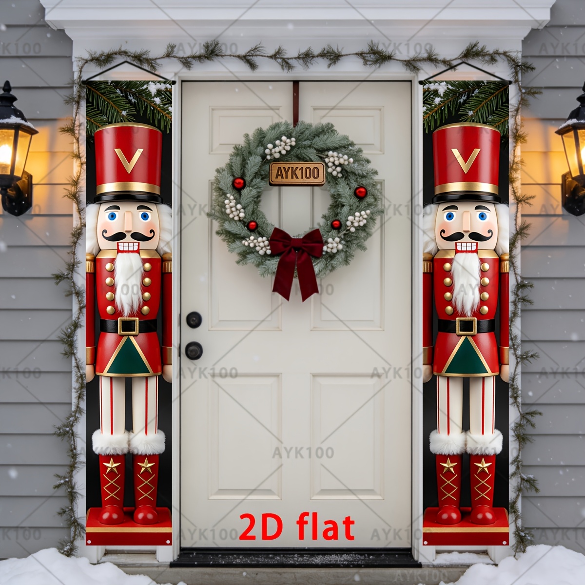 TEMU 2d Flat, 2d Flat - 2d Flat, 2d Flat - 2d Flat, Party Banner, 2pcs, Christmas Decoration Banner, Luxurious Christmas Nutcracker Doorway Hanging