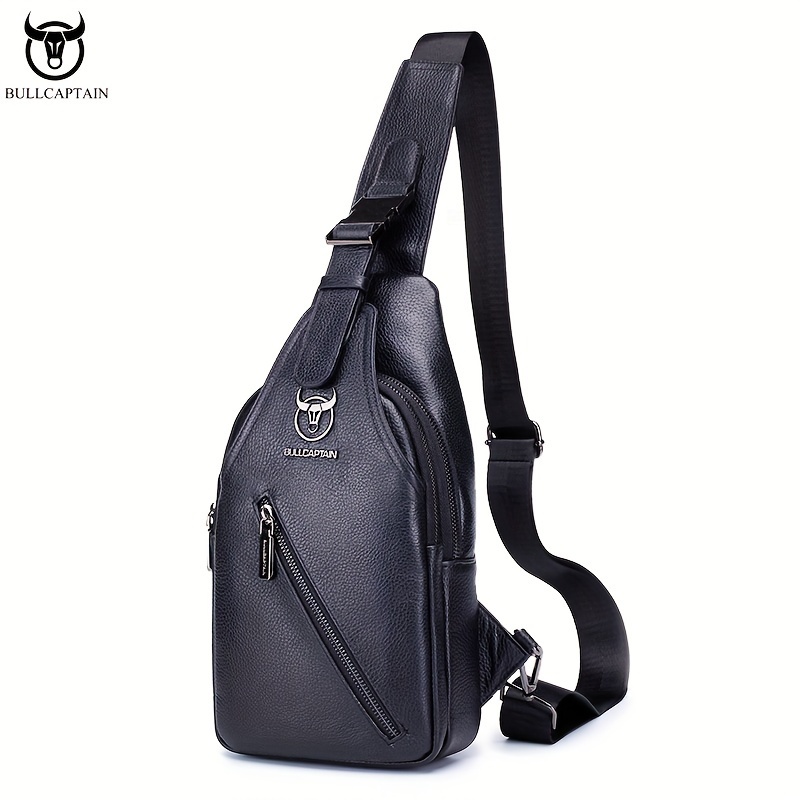 Image of Cattle Captain Leather Brand Men's Leather Breast Bag High-grade Man Bag Multi-functional Single Shoulder Messenger Bag Large-capacity Casual Chest Bag