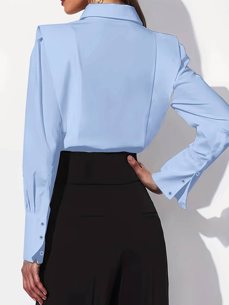Camicia Donna Maniche Lunghe – Tessuto Morbidissimo 95% Poliestere 5% Spandex, Colletto Largo, Vestibilità Regolare, Nero