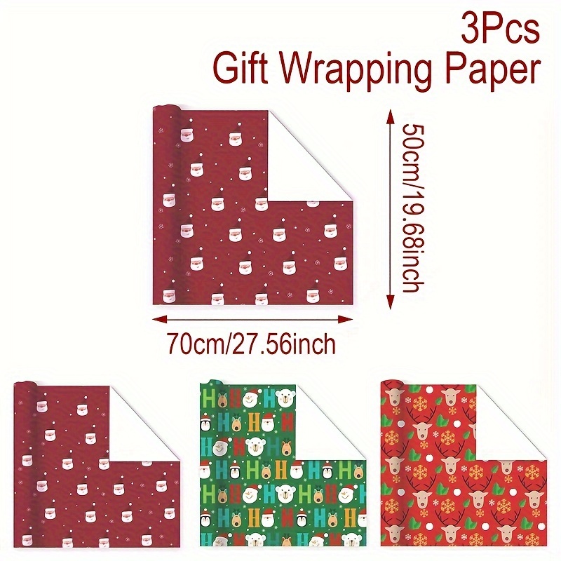 TEMU 3pcs, Christmas Wrapping Paper, 50 X 70cm, Christmas White Wrapping Paper, Merry Christmas Decorations For Home, Xmas Gifts, Xmas Decor,