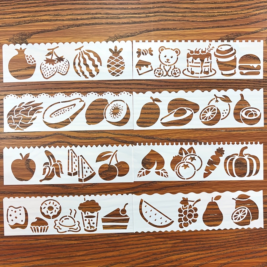8pcs Fruit-flavored Vegetable Painting Hollow Templates Watermelon Dessert Graffiti Spray Decor Wall Cloth Fabric Rubbing Plastic Material Reusable