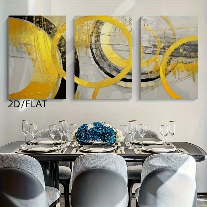 TEMU 3pcs Set Of Modern Minimalist Yellow And Gray Round Abstract Paintings, Frameless Canvas Decorative Art, Large-size Wall Prints, Home Artwork