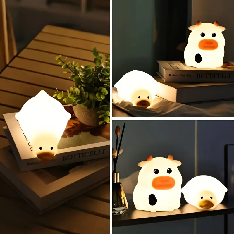 1pc three stage dimming timer little cow duck little night lamp touch sensitive desktop led night lamp with rechargeable battery 500mah portable sleep companion indoor and outdoor decoration bedside lamp design decorative lighting lightweight design durable construction room decor home decor lovers Product details 3