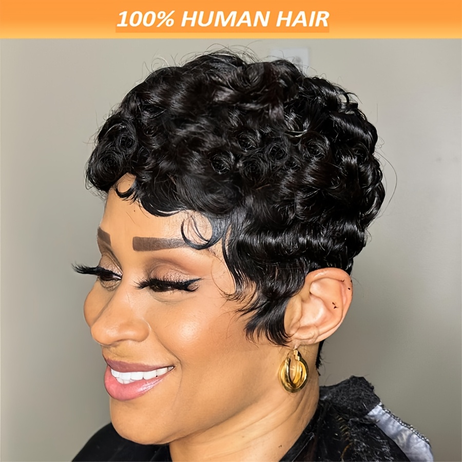 

Elegant Curly Human Hair Wig, 6 Inch Short Loose Wave Style, 180% Density, Glueless Cap, Non-lace Wigs For Women, With Ideal Christmas Gift