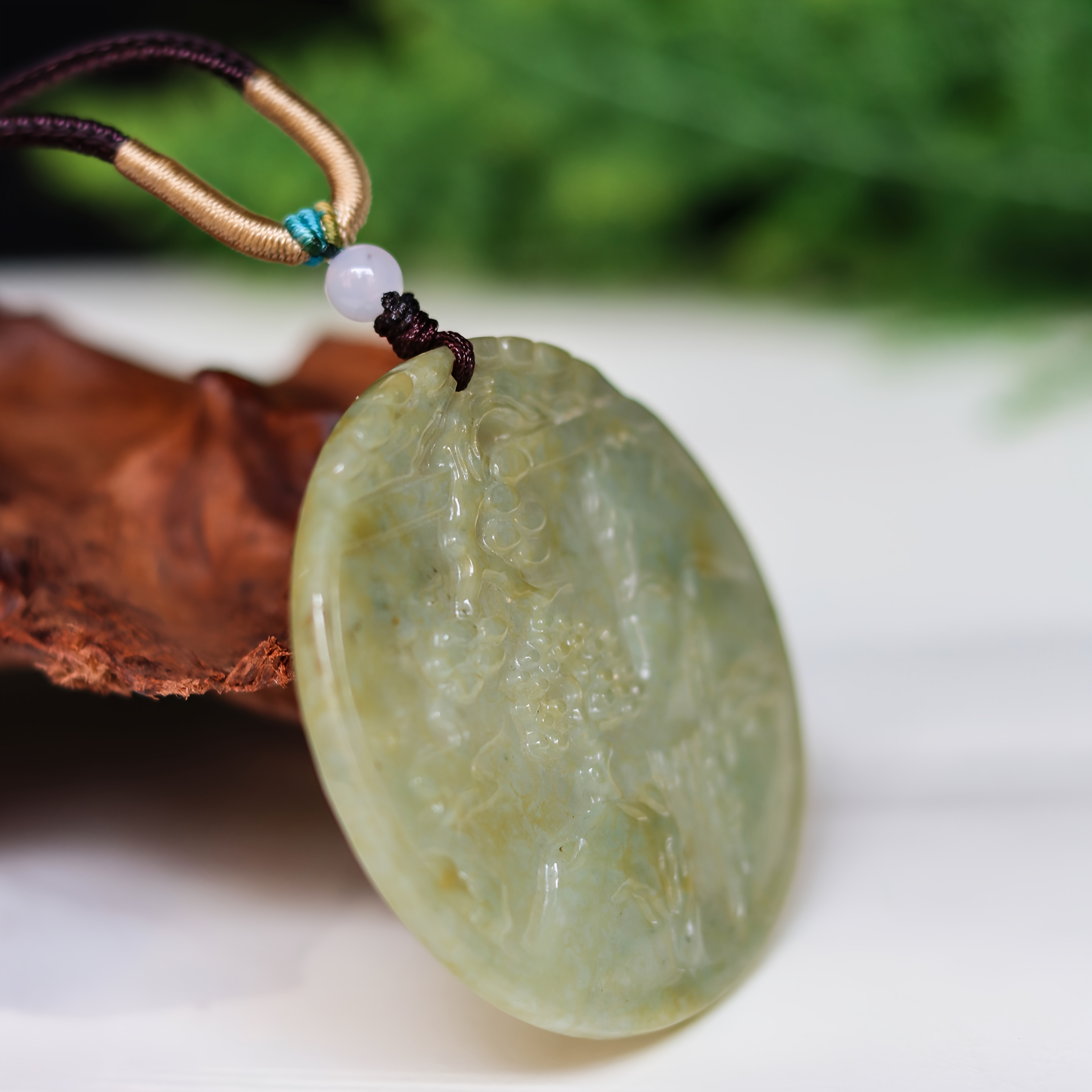Natural Stone Mountain Pendant with Adjustable Rope Necklace