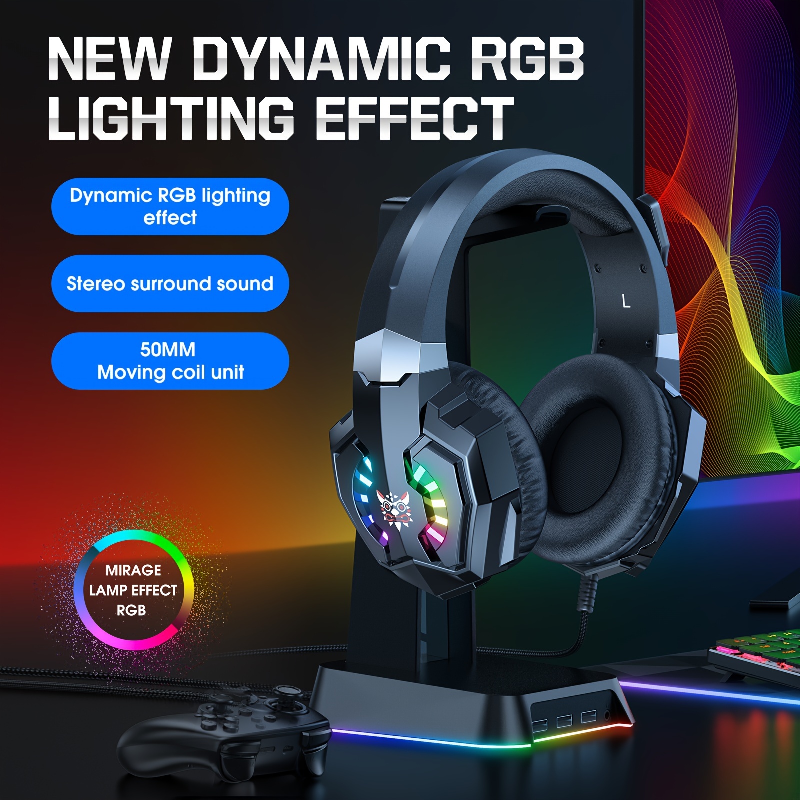 

Onikuma Gaming Headset, Gaming Headset With Noise Cancelling Microphone, Rgb Lights And Soft Memory Earcups For Ps5/ Ps4/ One/switch/pc Mac Pc Gaming