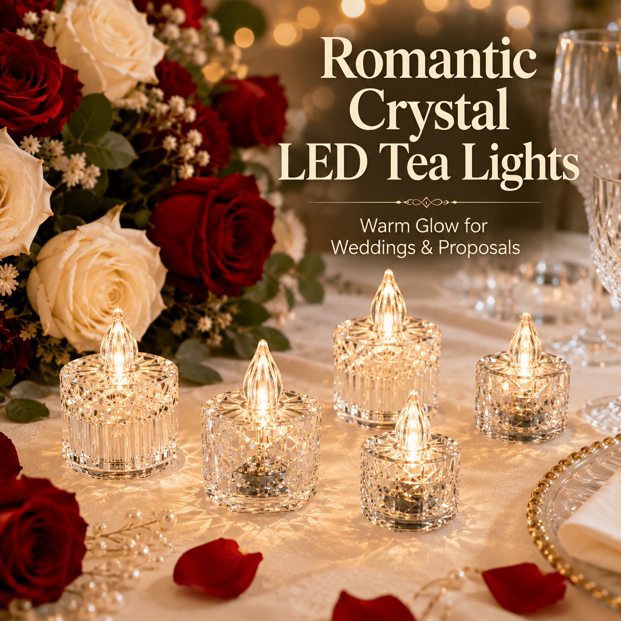 TEMU 22pccrystal Led Tea Light, Warm White Flameless Decorative Candle, Transparent Candle Holder, Suitable For Wedding Floral Arrangements, Proposal