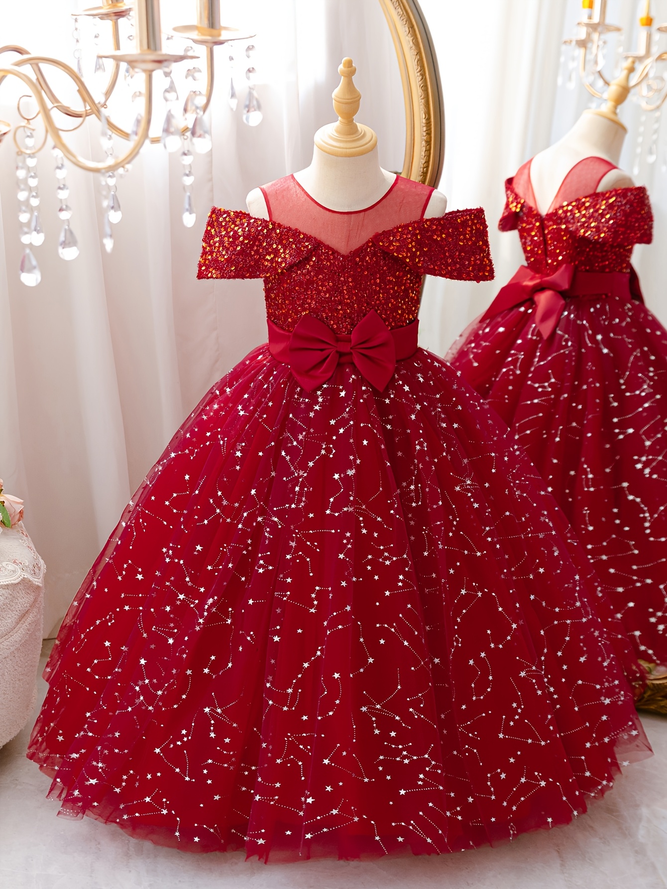 open lace back dress Off The Shoulder Blush Ruffle Wedding Dress with Detachable Overskirt Red / 0 main image 1