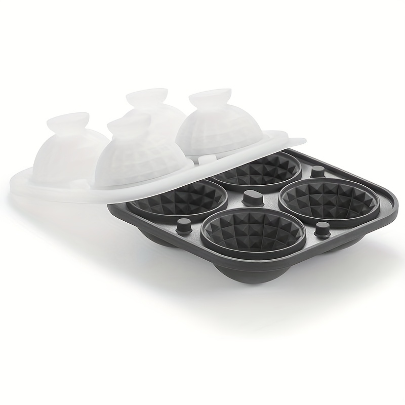 Image of Diamond Cube Of Ice Tray, Large Black Silicone Whiskey Ice Molds - 3d Spherical Crystal Ice Ball Molds With Funnel, For Bourbon Whiskey, , And More - Elegant Whiskey Gift For Men, Parties, And Bars