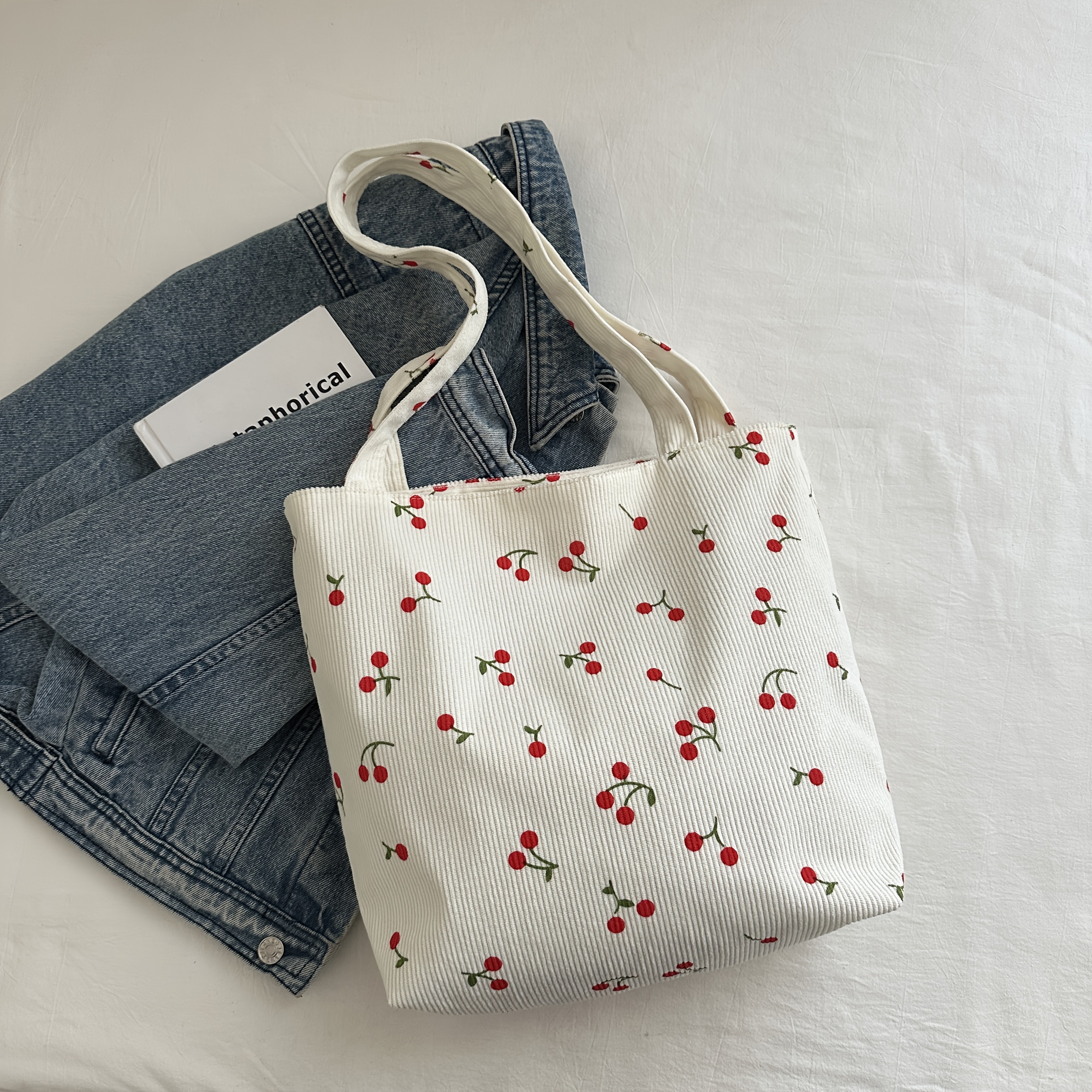 TEMU 1pc Women' Tote Bag With Red Heart Pattern - Durable Polyester Large Capacity Zipper Closure For Work, Travel, College, Daily Use, Large Tote