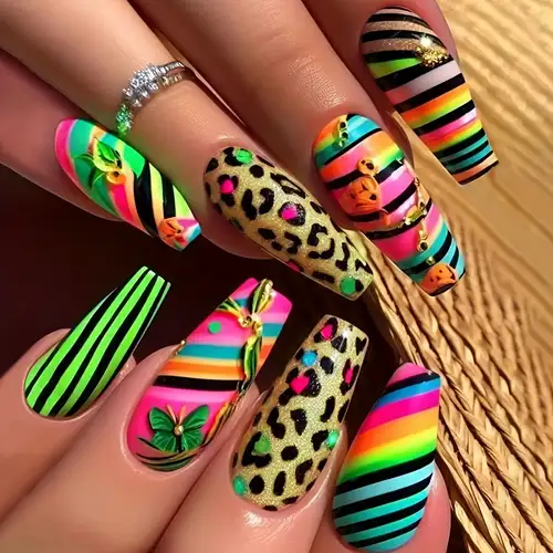 leopard print coffin matte press on nails - ballerina stick on false nails for women and girls - beauty & health - Temu Philippines