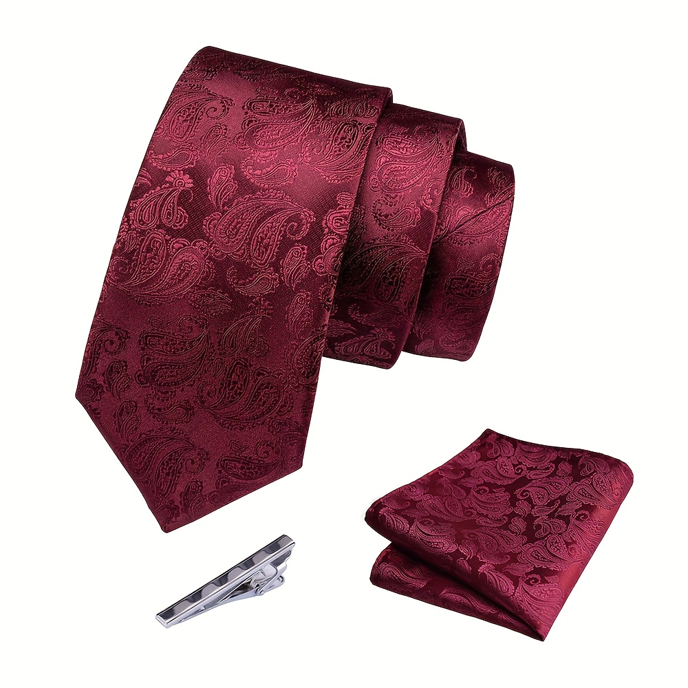 E-shop Ricnais 8 cm Breite Blumenmuster Krawattenklammer und Quadrat-Tuch Set, Hochwertiges Klassisches Mode-Set für Hochzeit, Party und Business,