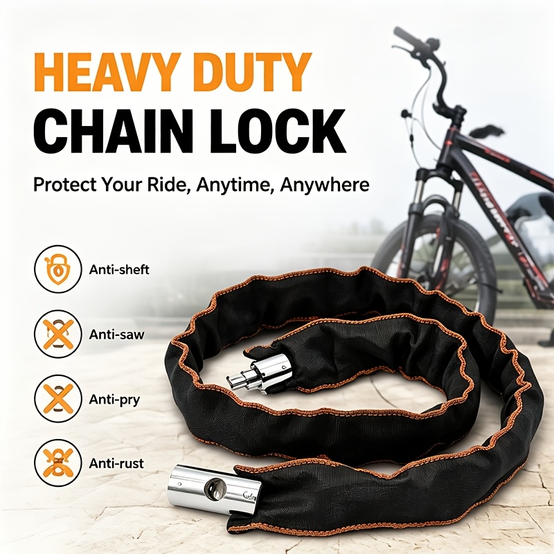 TEMU Universal Heavy Duty Chain Lock For Bicycle Electric Bike Motorcycle Scooter, 60cm/65cm Anti-theft Security Lock With Durable Protective Fabric