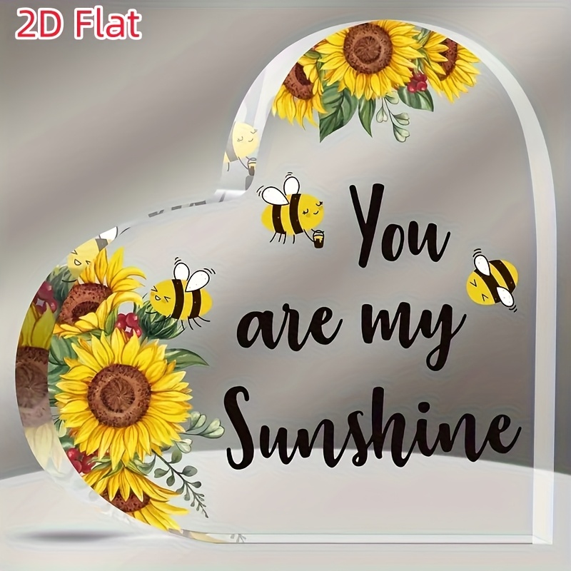 TEMU 2d Flat, Acrylic Heart Plaque Sunflower Ornament - High-quality, Vibrant, Inspirational Quote You Are My Sunshine - Perfect Gift For Birthday,