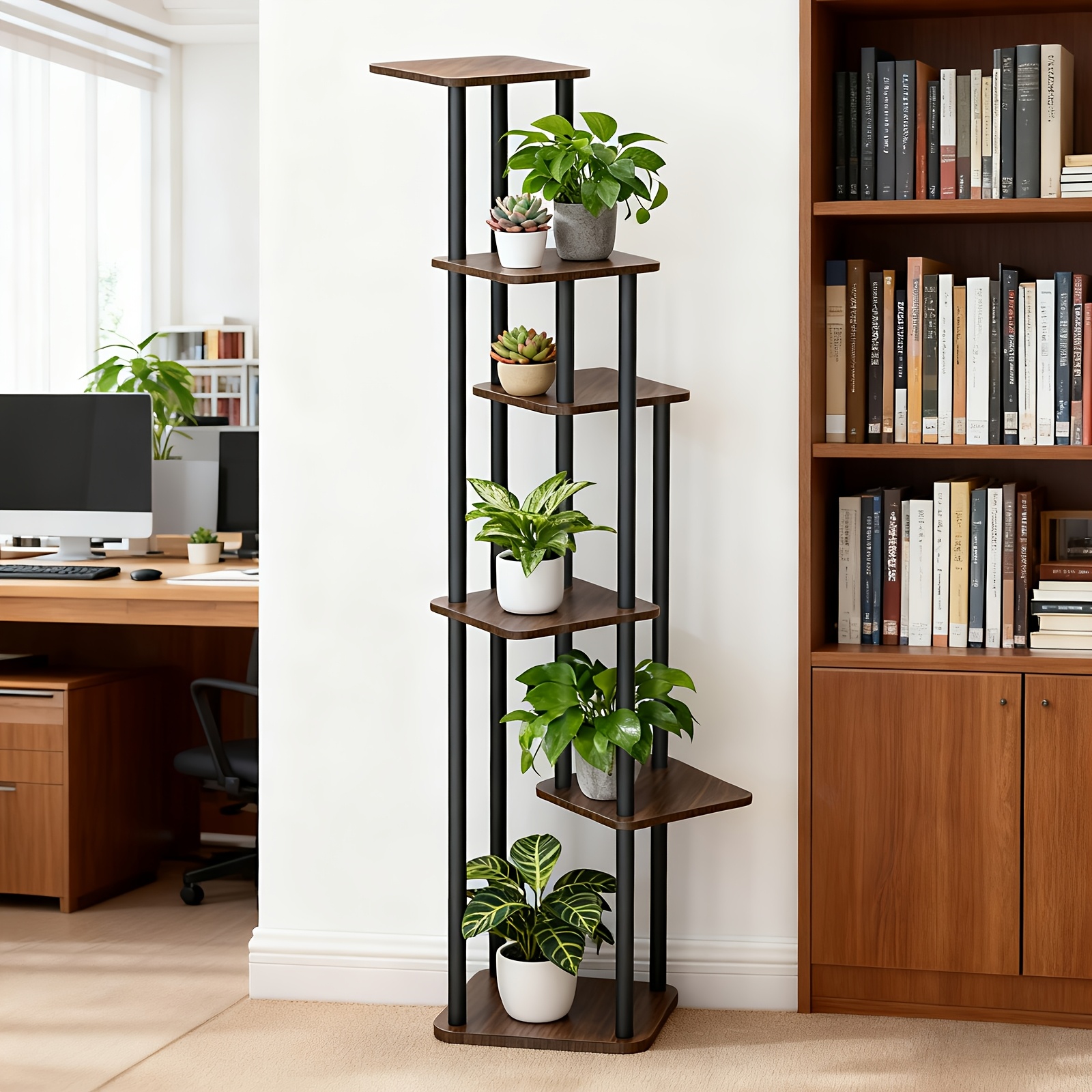 Six-layer Flower Stand, Plant Stand, Sturdy And Durable, Stable And Space-, Suitable For Wooden Flower Stools In Such As Living Room, Balcony, Office And Outdoor