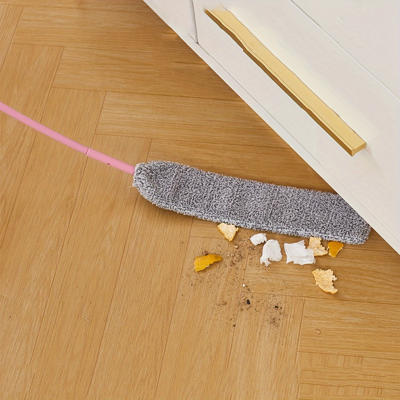 

1pc Adjustable Telescopic Handle Under Bed Duster, Extendable Cleaning Mop, Fine Fiber Head, Easy-to-reach Gap Broom For Home, Pet Hair Removal Sweeper.