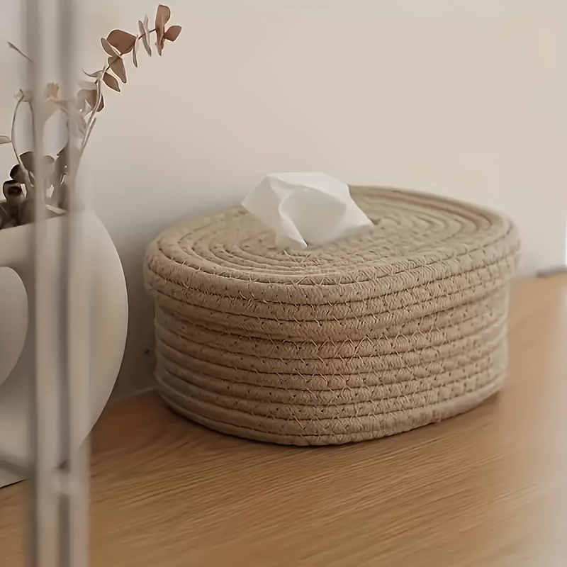canvas rope tissue box dispenser and storage basket for napkins wet wipes masks elegant woven design suitable for bedroom living room dining office thanksgiving holiday decor 1 pack Product details 8