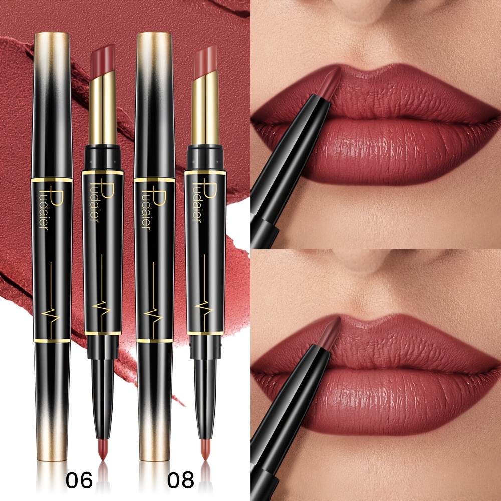 Image of 2pcs Double-ended Lip Liner & Lipstick Pencil Lip Combo- Moisturizing Semi-matte Formula For Precise Lip And Color Filling - Ideal For Everyday And Party Looks