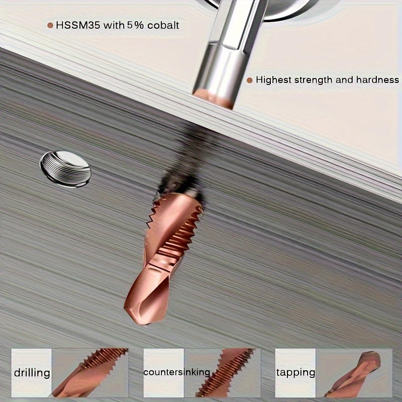 6 piece cobalt drill tap set with countersink deburr metric sizes to m10 1 4 hex shank for precision cutting details 3