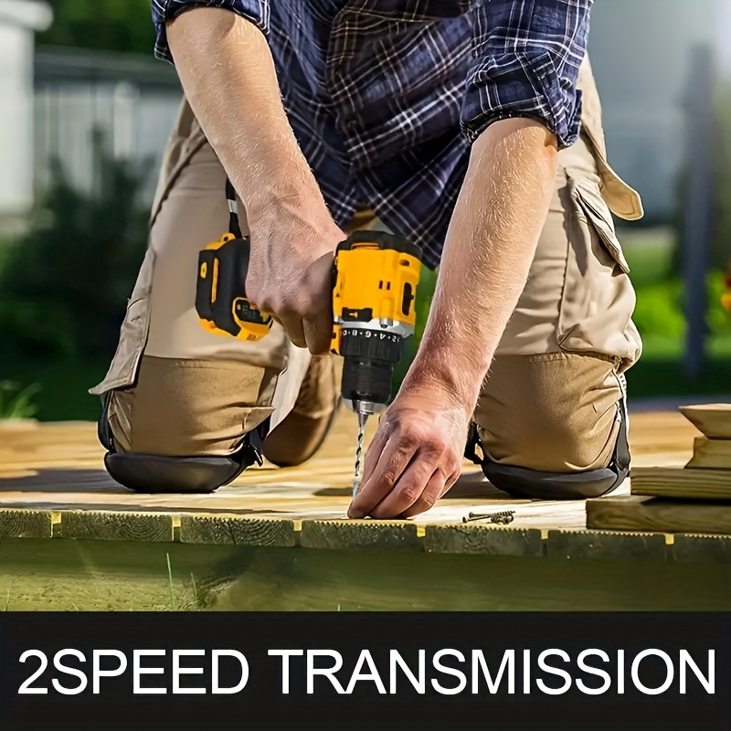 Brushless 3/8" Cordless Electric Drill with LED Work Light and 6 Drill Bits, Battery Not Included, Lightweight Metal Design for Home Renovat
