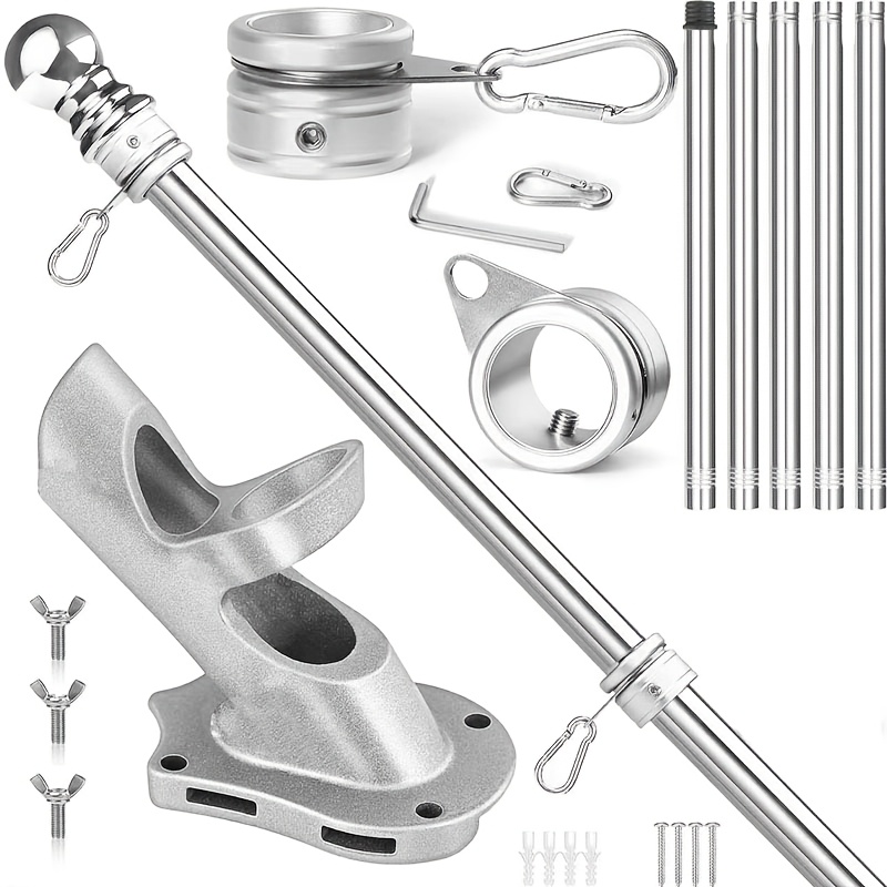 TEMU 1 Pack Flag Pole Kit- Stainless Steel 5.9ft Flag Poles With1 Inch Metal 360° Rotating Flag Pole Rings Clip, Two-position Flag Pole Holder