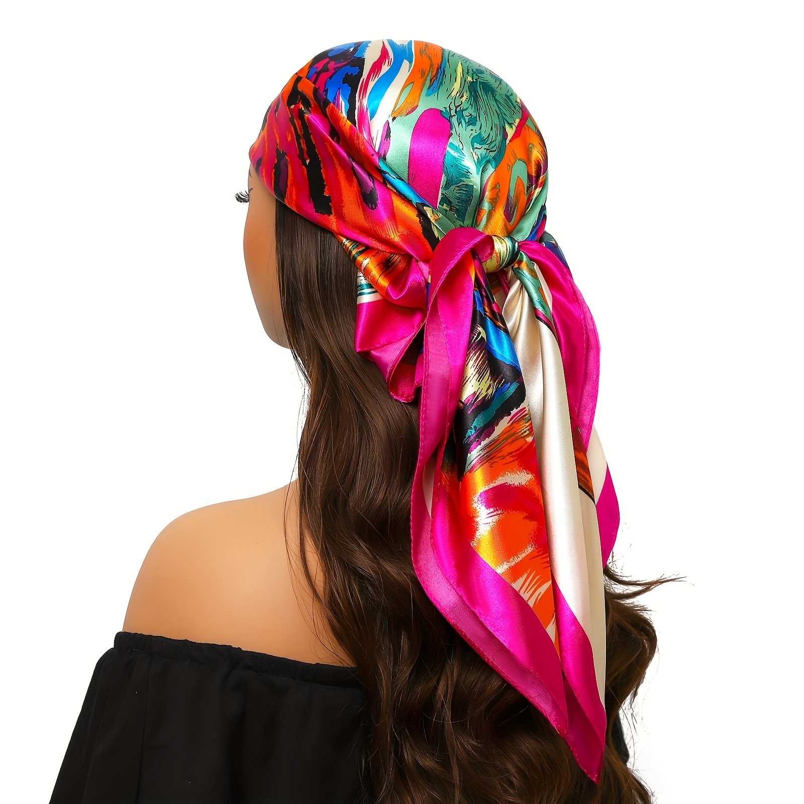Women'* Polyester Scarf Vibrant Artistic Oil Painting Design with  Patterns, Elegant Headscarf for Beach and Fashionable Access
