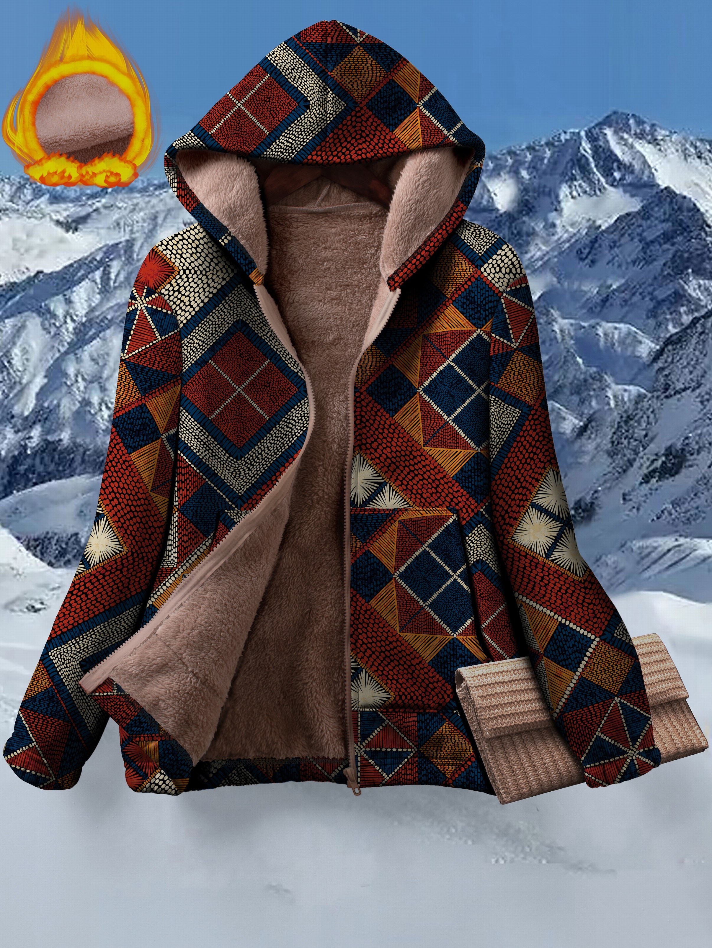 1pc womens plus size casual tartan pattern hooded zip jacket