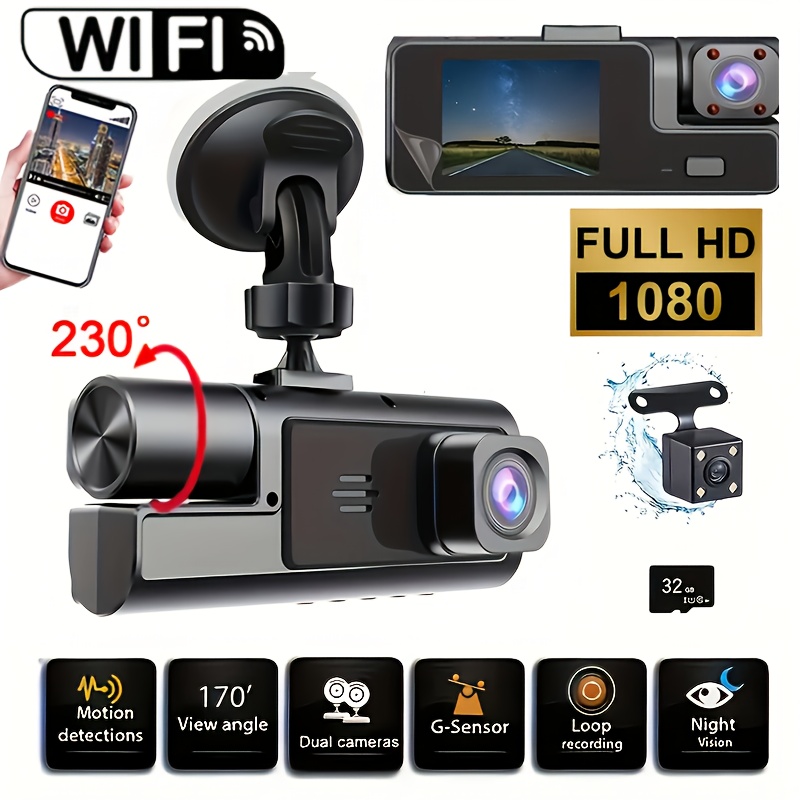 TEMU Dash Cam Front And Inside, Hd 1080p Recording Car Dvr Cam With 170° Wide Angle, Night Vision, Small Dash Camera For Cars, 24h Parking Monitor,