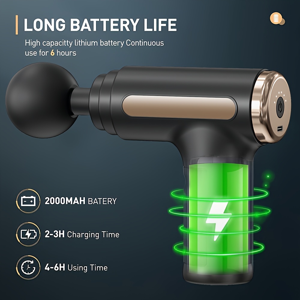 Masseur électrique portatif à 38 vitesses pour tissus profonds, masseur à percussion haute intensité, masseur sportif électrique portable ultra-silencieux avec 4 têtes de remplacement