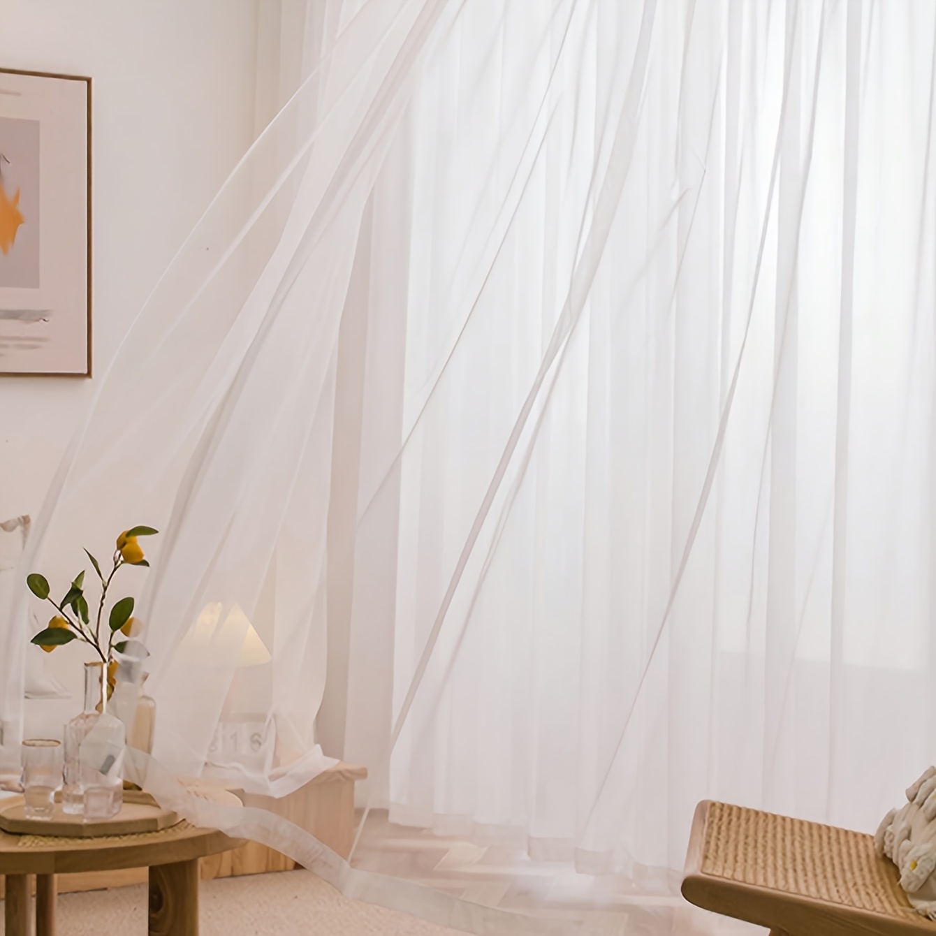 TEMU Simple Elegant White Sheer Curtains - Rod Pocket Window Drapes For Living Room, Bedroom - Lightweight Privacy Window Treatments, & Maintenance -