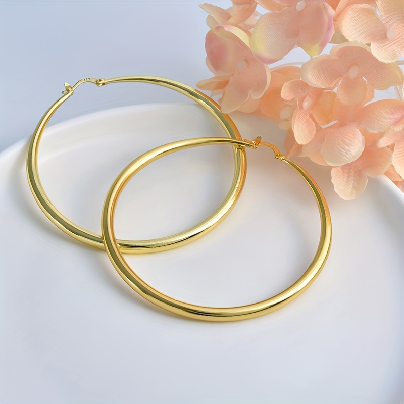 TEMU 925 Sterling Silvery Hypoallergenic Hoop Earrings Retro Accessories Trendy Female Gift