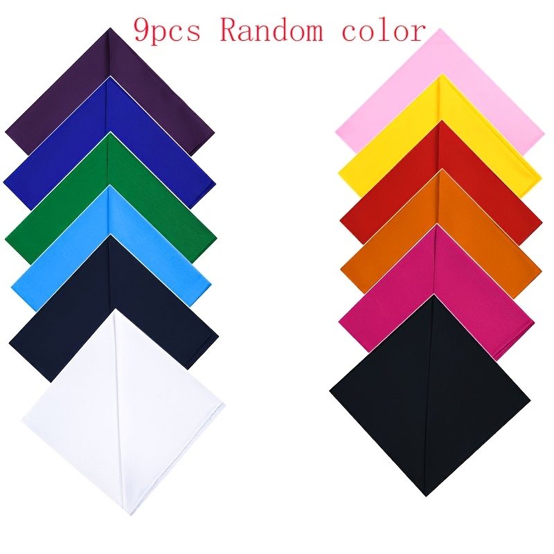 TEMU 9pcs Solid Handkerchiefs, Suitable For And Genders, Handmade Fashionable Square Scarves, Versatile Handkerchiefs, Random