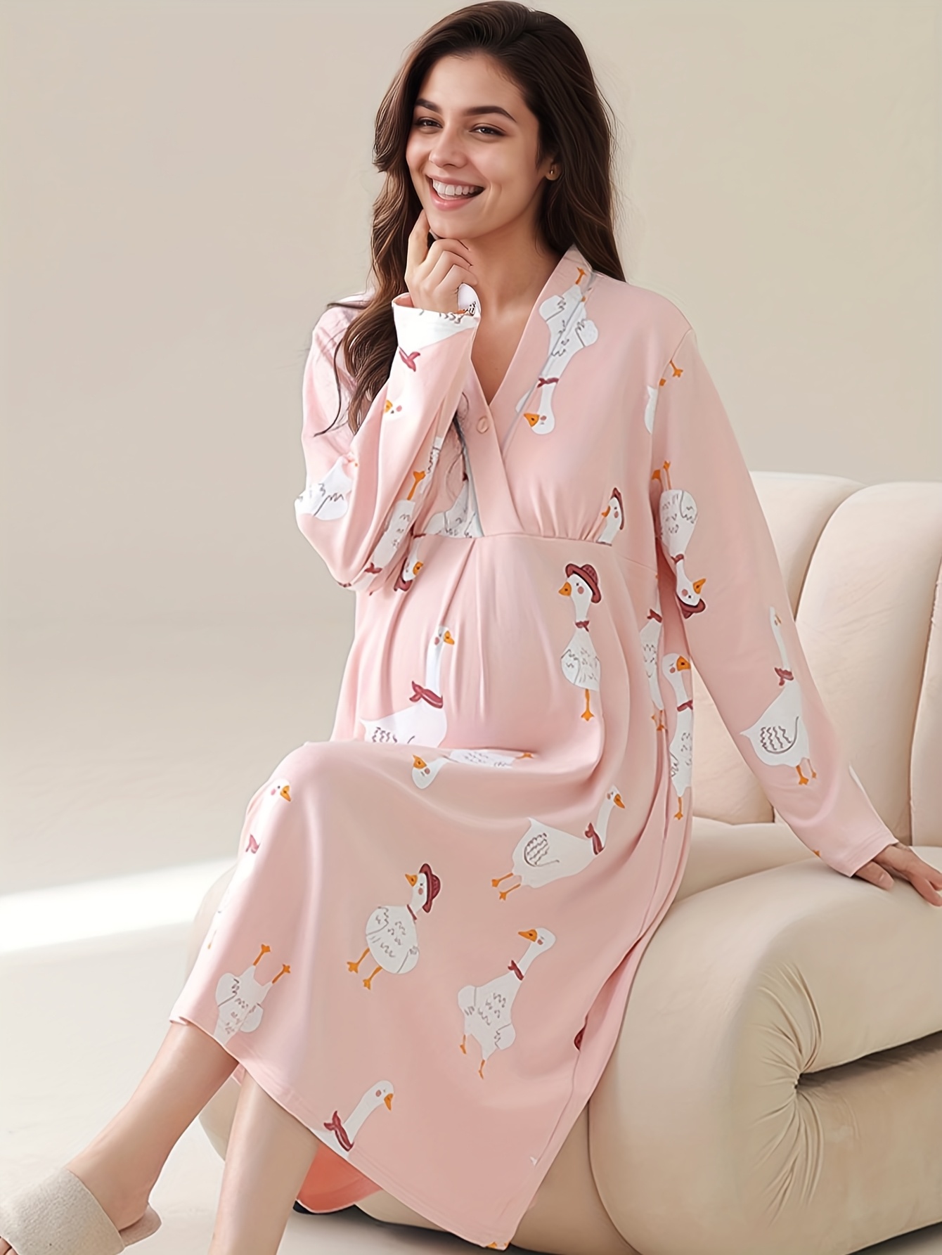 maternity nightgown breast pad soft v neck long Temu Germany