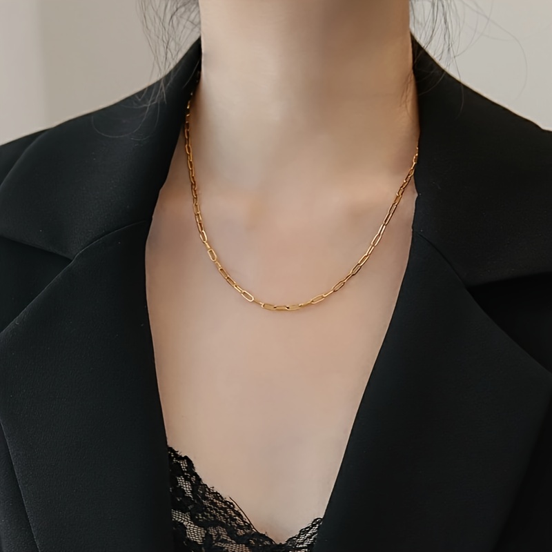 TEMU Collar ajustable chapado en oro de 18K con diseño rectangular - Joyería hipoalergénica para mujer, cadena de 18-24 pulgadas, ideal para Navidad,