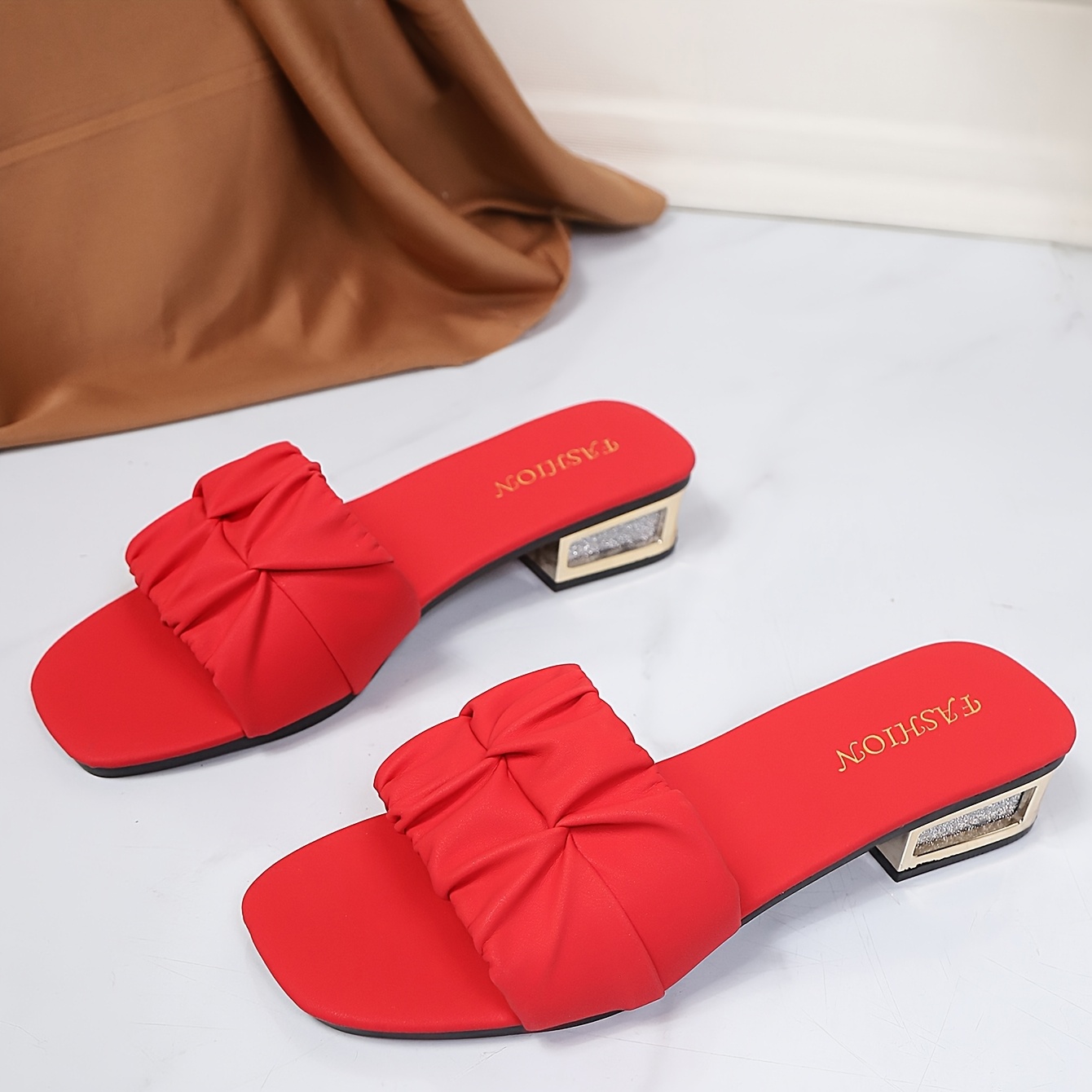 Women'S Stylish Summer Mules with Pleated Bow And Sparkling Chunky Heels, Suitable for Everyday Commuting, Dates, Or Parties., Women Shoes