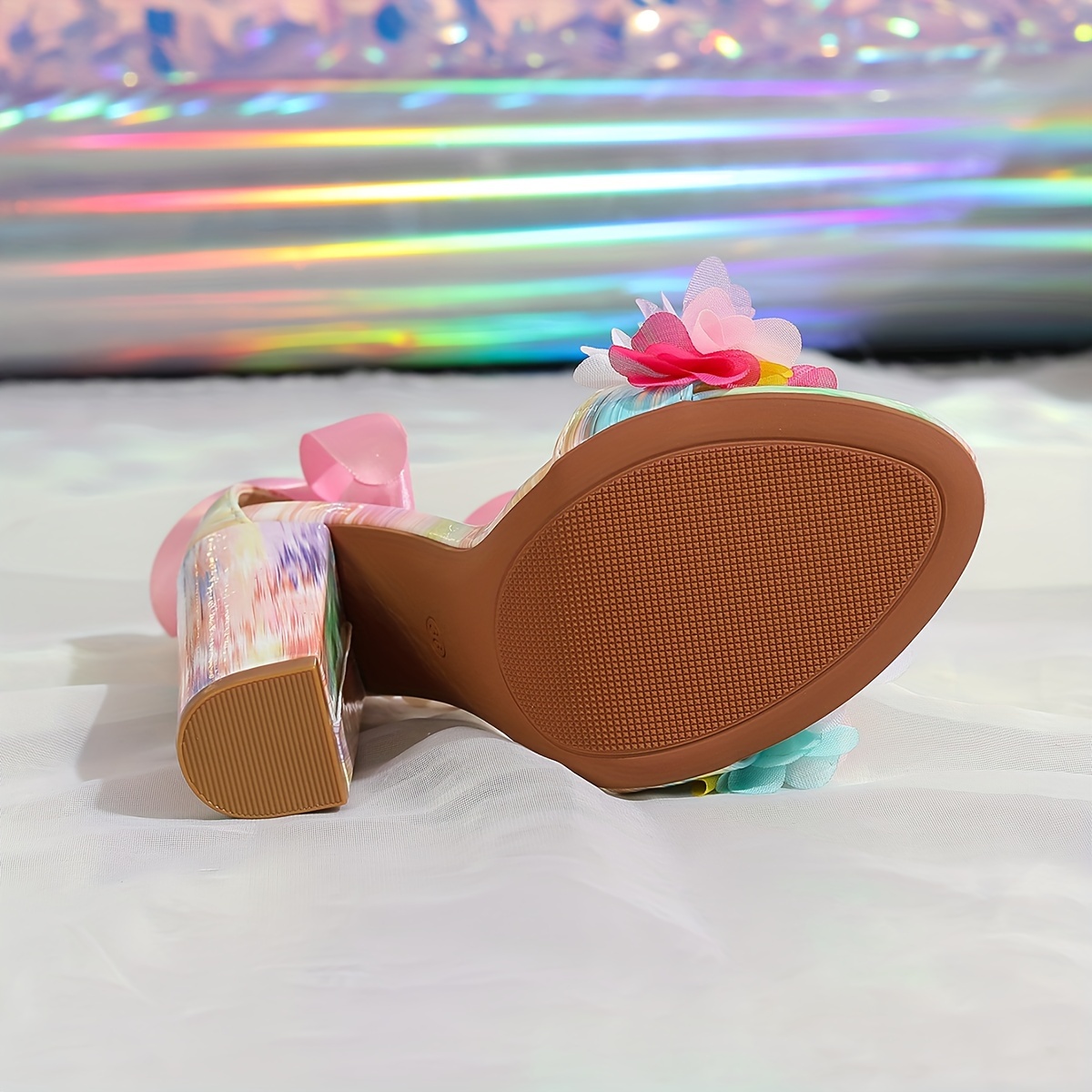 Women's Open-Toe Colorful Floral Print High Heel Chunky Platform Sandals  with Straps and Back Ties Spring/Summer Fashionable, Comfortable, Elegant  B