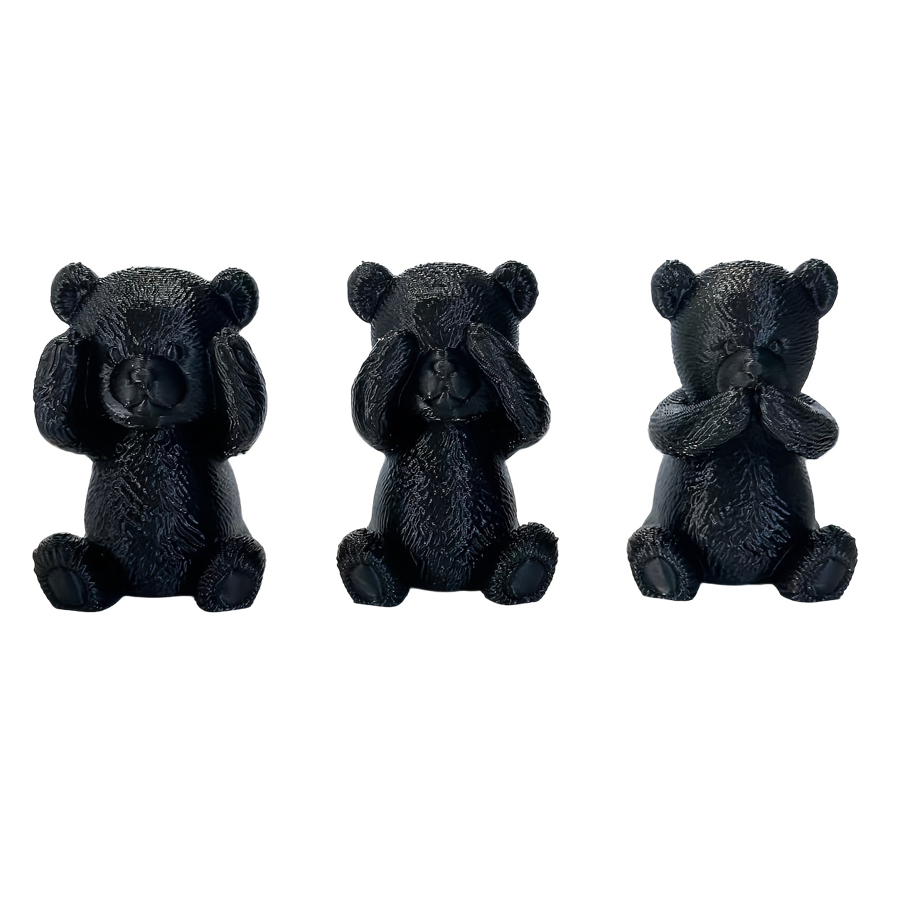 TEMU 3pcs Set, Nordic Style "see No Evil, No Evil, Speak No Evil" Bear Figurine, Light Luxury Matte Black 3 Set Ornament, Suitable For Entryway Foyer