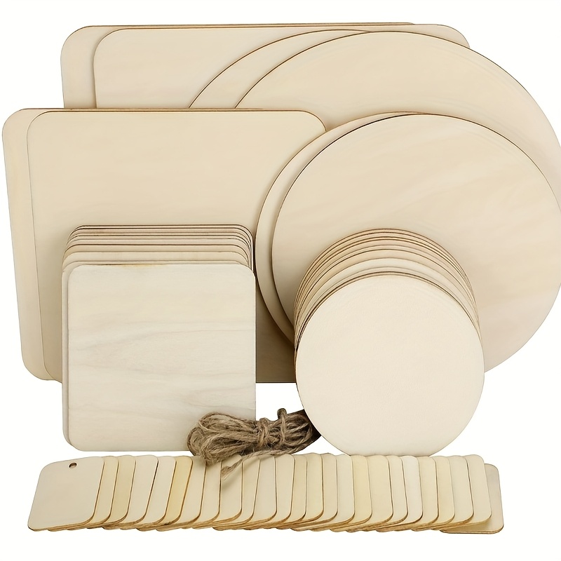 TEMU 54pcs Untreated Wooden Board For Handicrafts With Twine, Heart-shaped Wooden Slices Blanks, Branding Painting Painting Writing Staining Wooden Board Set, For Diy Crafts, Party Decoration